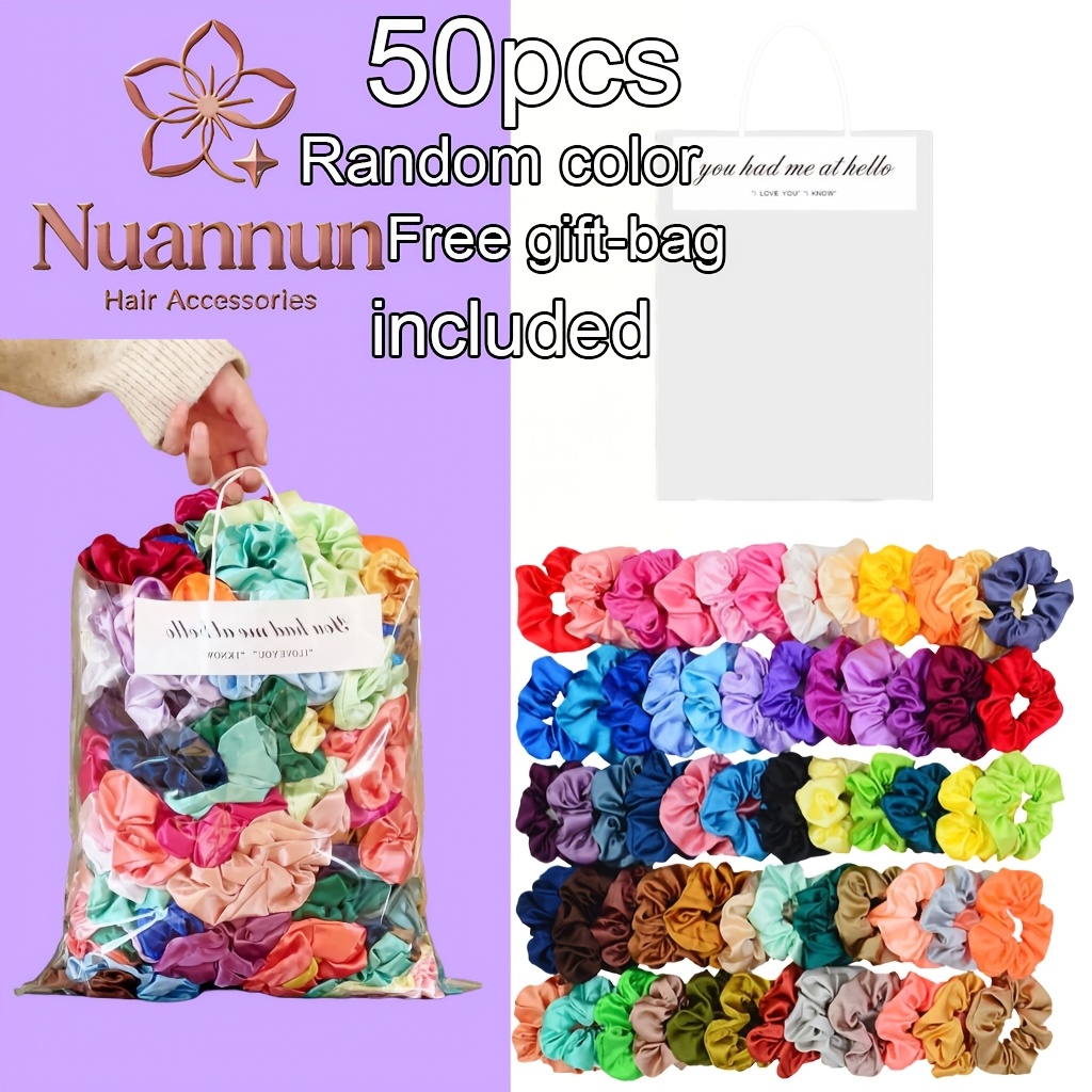 50pcs Premium Gift Random Color Ruched Daily All-match Scrunchie High Low Ponytail Messy Bun Accessory Hair Tie Hair Accessory