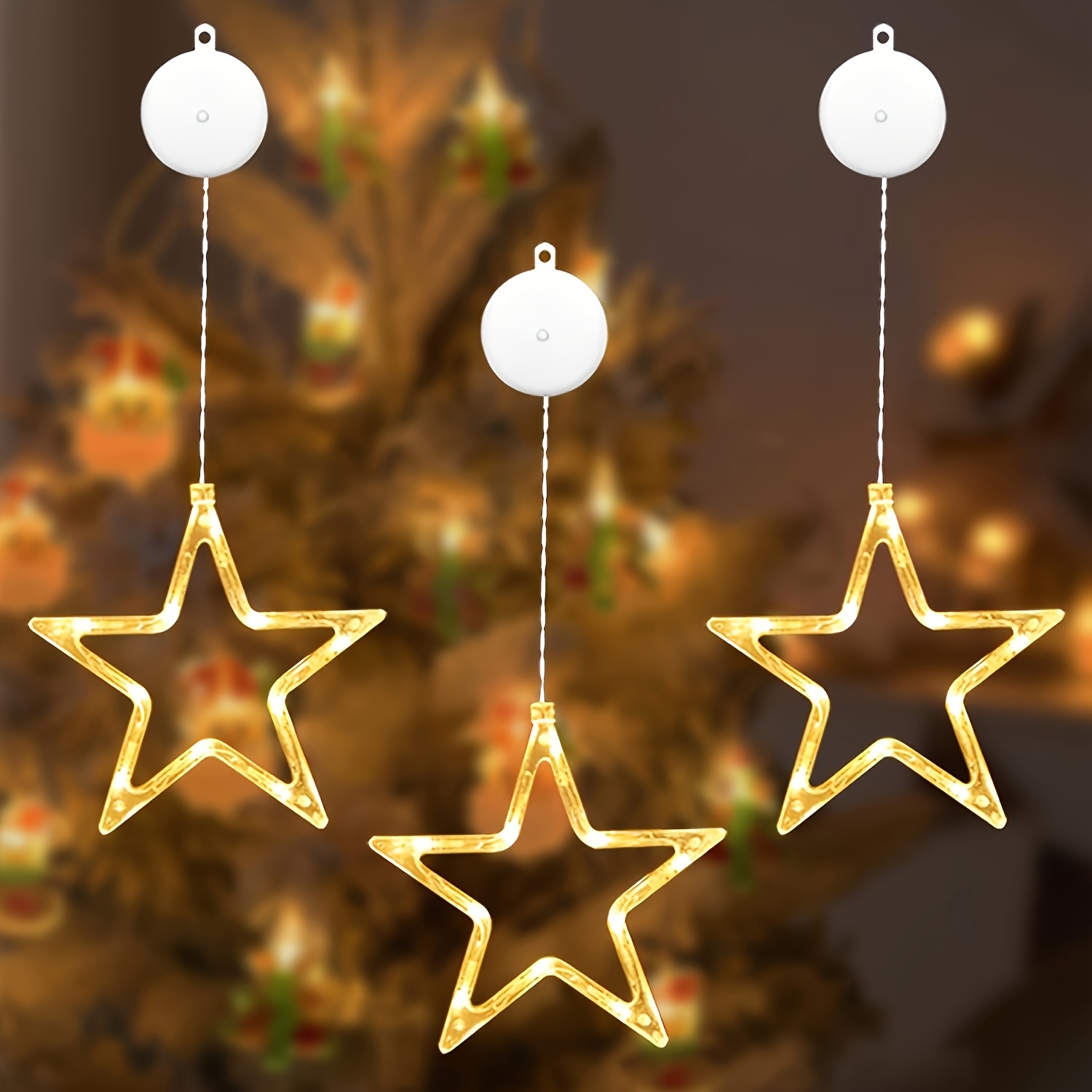TEMU 3pcs Christmas Star Lights With Suction Cup Battery Operated, Window Silhouette Lights Decorations New Year Indoor For Home, Xmas Topper, ,