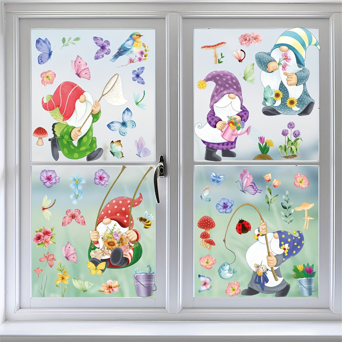 

65-piece Gnome & Butterfly Window Clings Set - Pvc, Perfect For Classroom Decor & Everyday Office Supplies