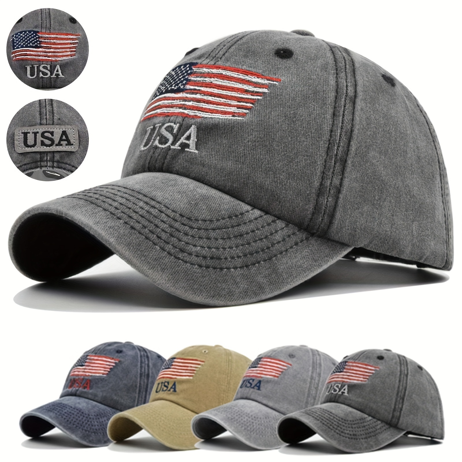 USA Printed unisex Baseball Baseball Hat, Dad Hats Vintage Solid Color Washed Distressed American Flag Hats Lightweight Adjustable Dad Hat for