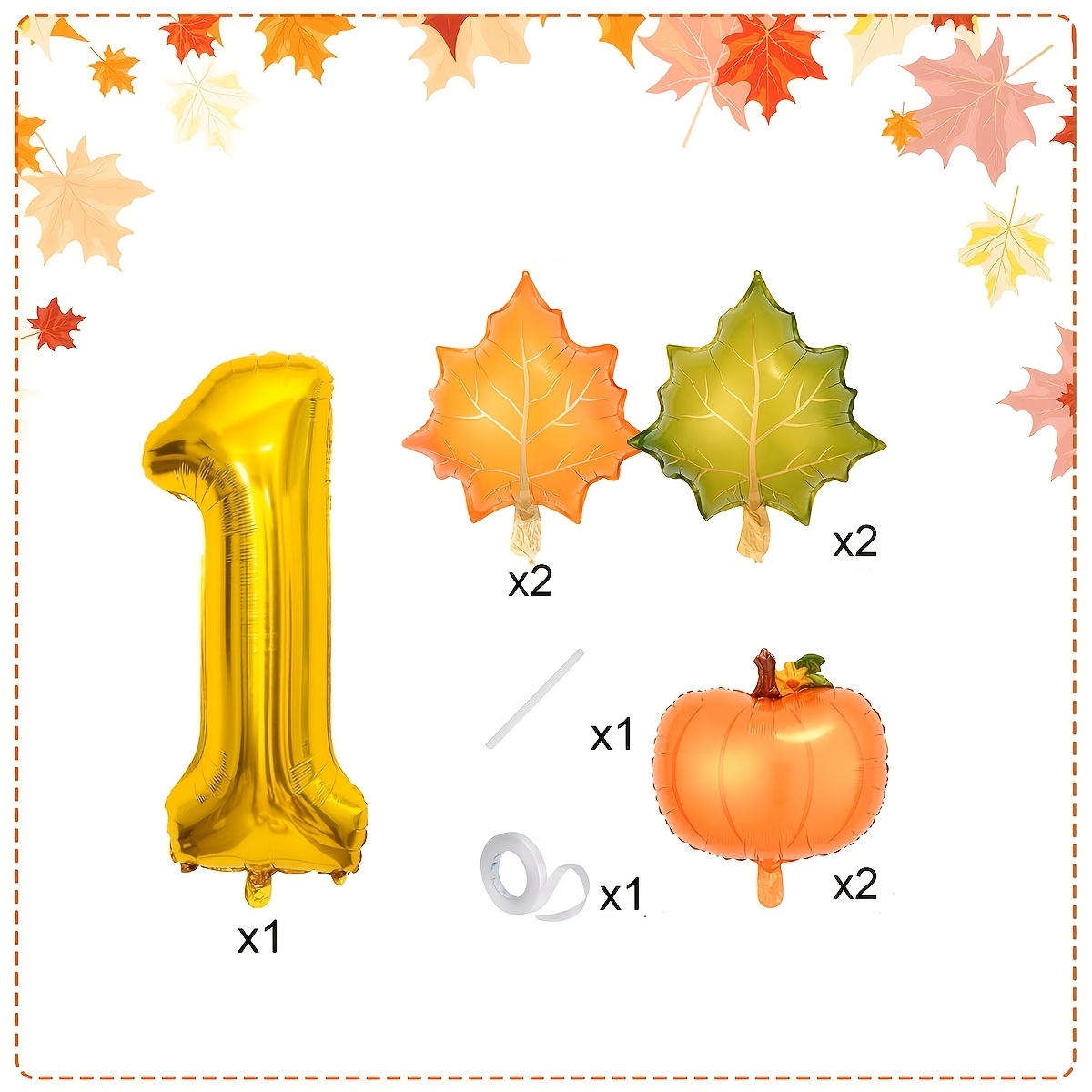TEMU Ensemble de 9 ballons dorés numériques de feuille d'érable et de citrouille, comprenant 7 ballons, 1 paille et 1 ruban, idéal pour la décoration