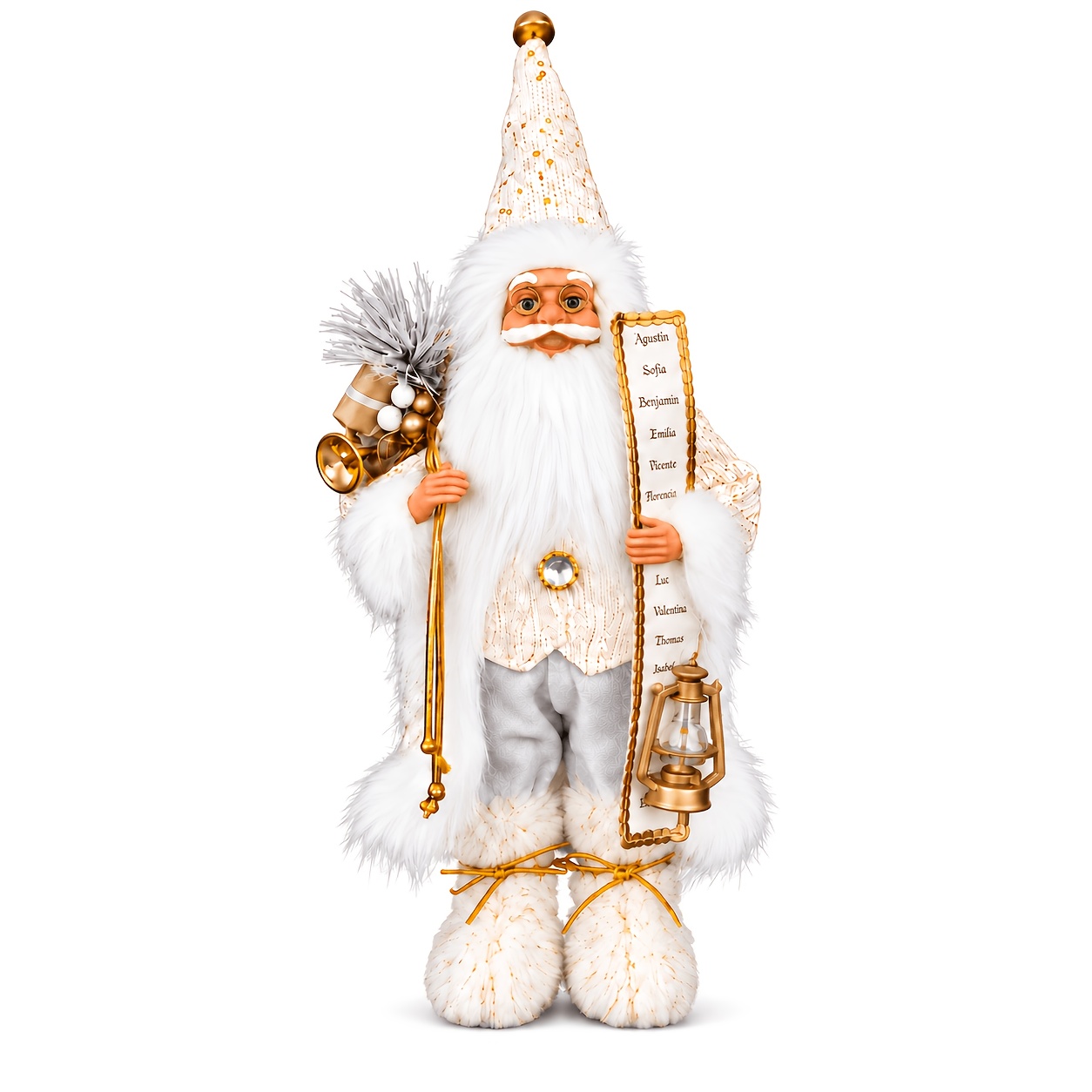 TEMU White Golden Santa Standing Ornament, With Retro Lantern And Christmas List Scroll, Suitable For Desktop, Entryway Cabinet, Shelf, And Christmas