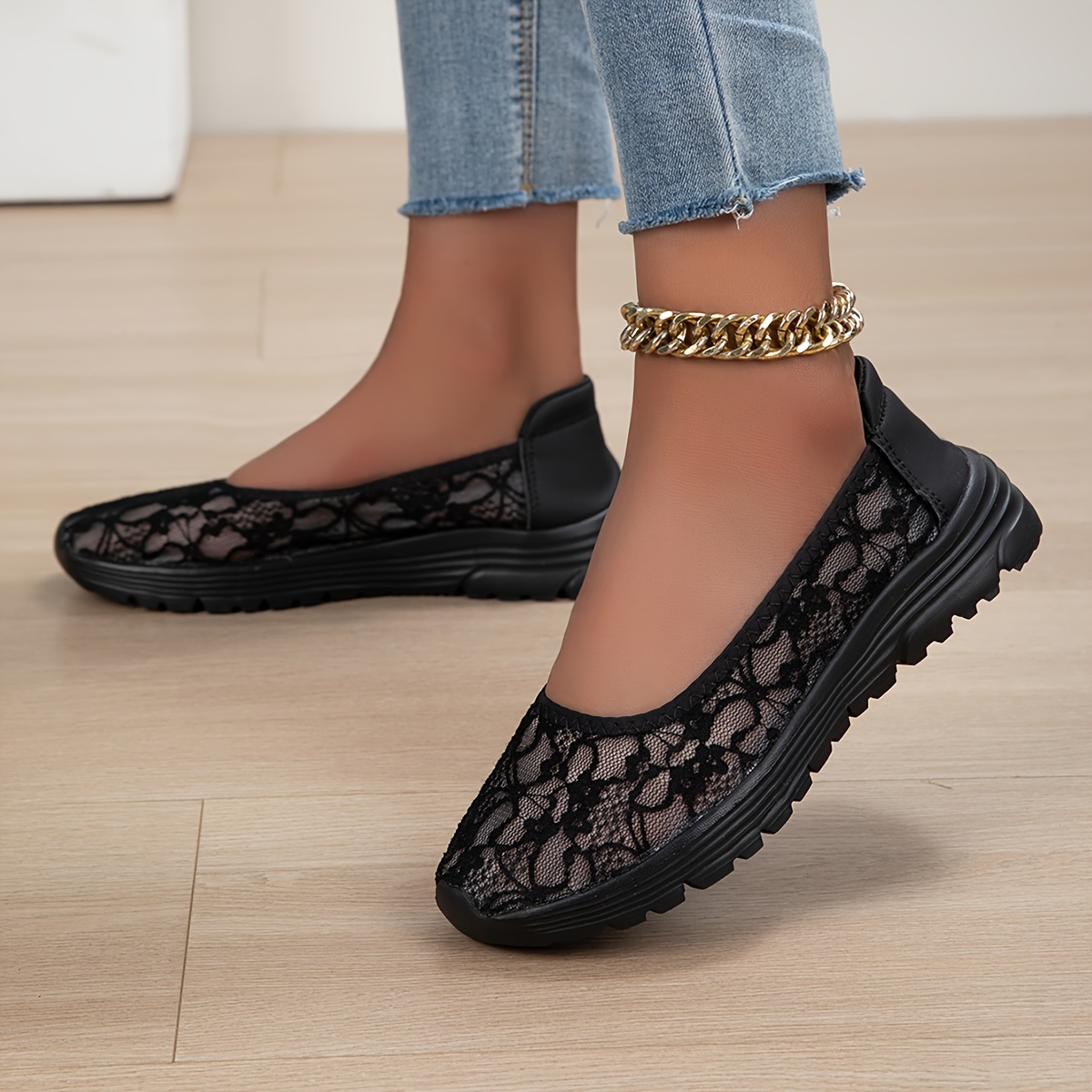 TEMU Summer Thin Lace Mom Shoes, Breathable, Lightweight, Slip-on Casual Shoes For Middle-aged And Elderly, Women Shoes, Sneakers