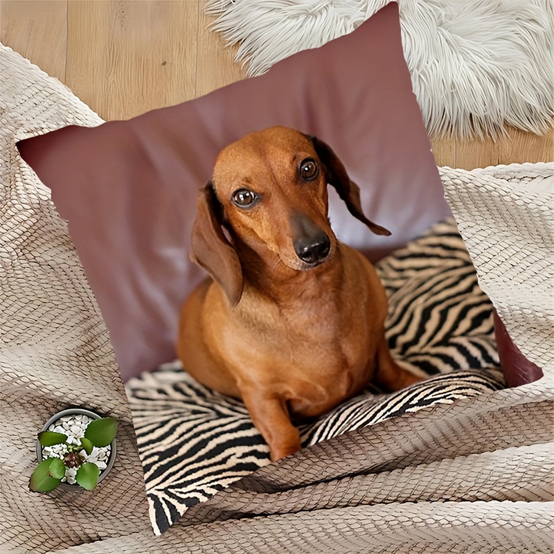 contemporary dachshund portrait design throw pillow 18x18 inches soft polyester machine washable with zipper closure ideal for home office and party decor details 5