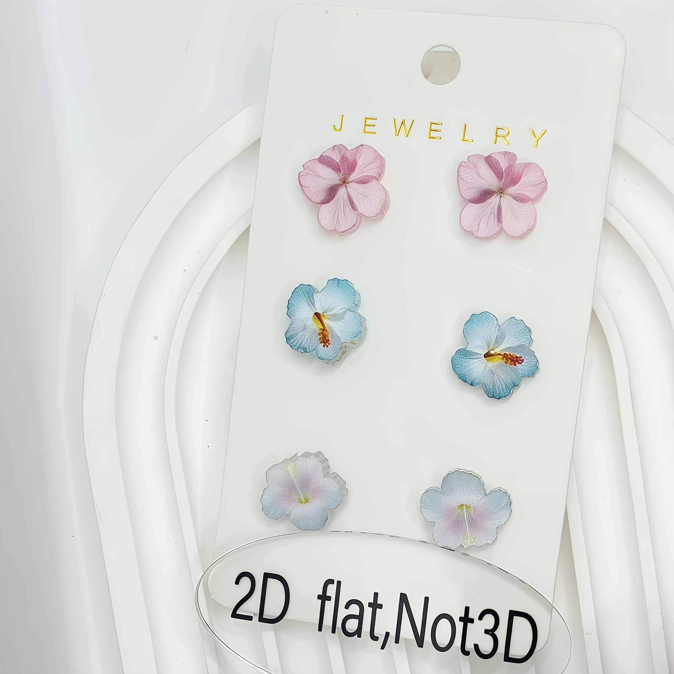 TEMU 2d Flat - 3 Pairs 2d Acrylic Hibiscus Flower Stud Earrings Set, Colorful Floral Print Flat Earrings, Cute Summer Tropical Jewelry For Women