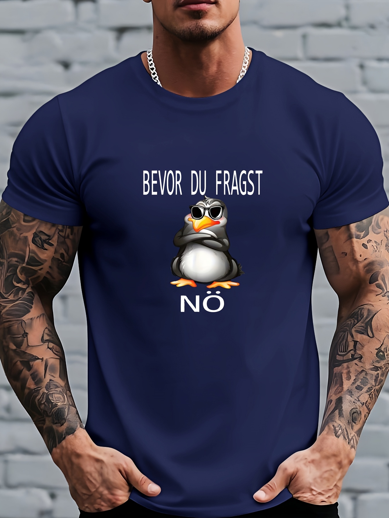 funny german text penguin pattern t shirt   ask no humorous slogan with a cute animated penguin wearing stylish glasses unisex regular   neck short sleeve t shirt machine washable black shirt casual outfit for  