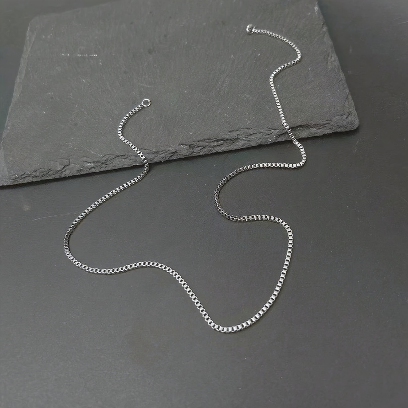 Men's Silvery Stainless Steel Square Design Minimalist Chain Necklace