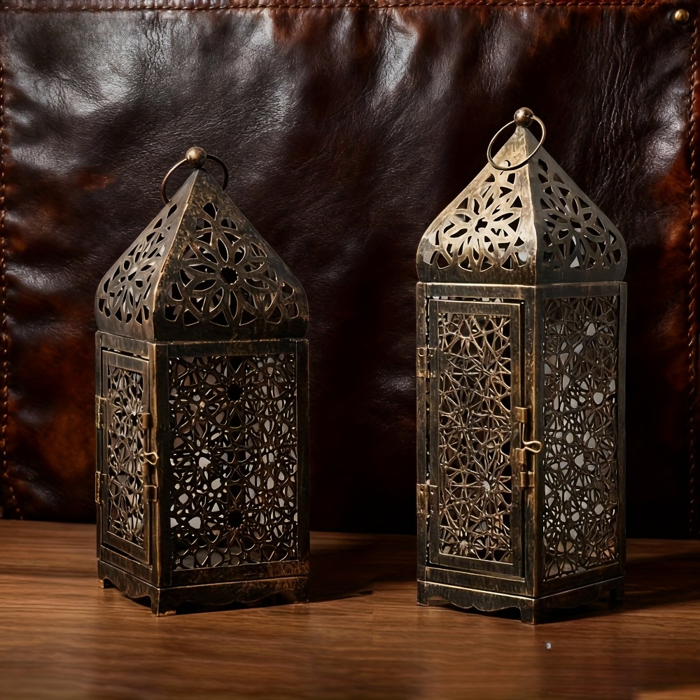 2-Pack Iron   with Hollow-Out Projection Art-Festive Tabletop Candle Holders for Halloween, Thanksgiving&Christmas Decor (Durable Heavy Metal, Home&Kitchen Friendly)