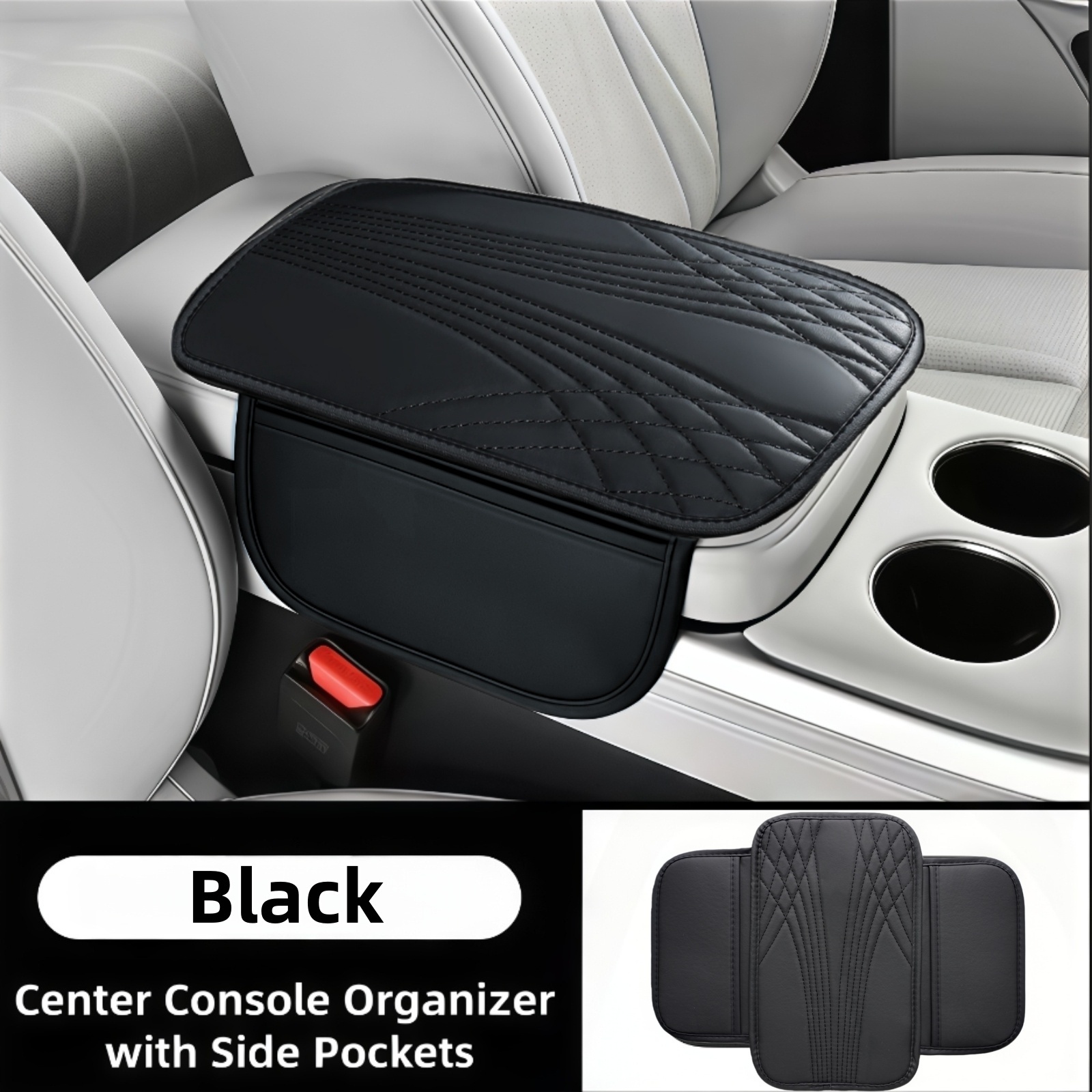 TEMU Upgrade Kwaliteit Dubbele Zak/Geen Zak Auto Armsteun Box Pad, 12.6in * 7.48in, Middenconsole Pad, PU Leer Geprint Geborduurd Opbergpad, Geschikt