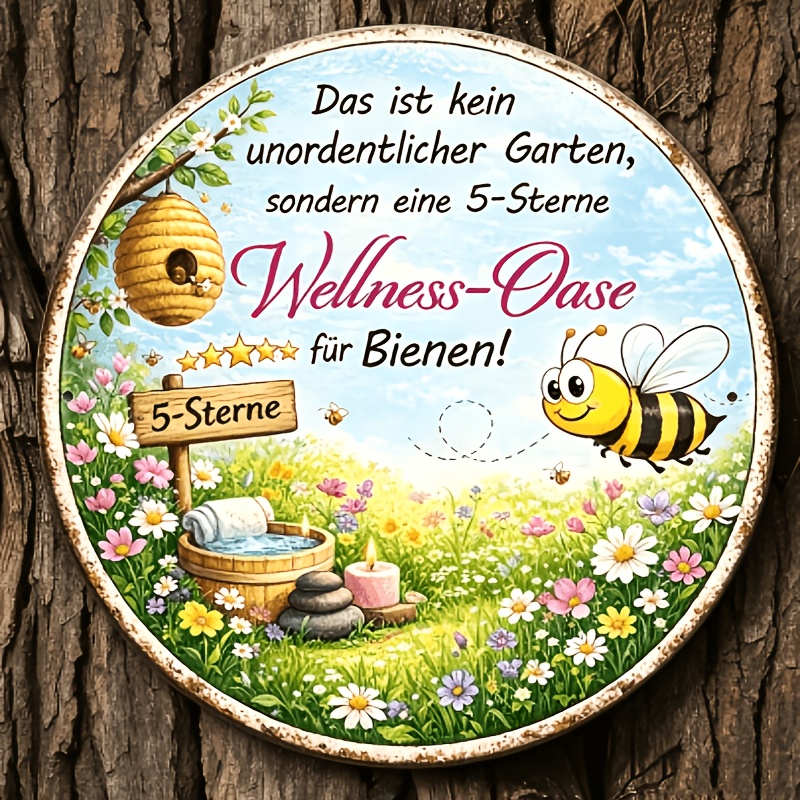 E-shop 2D-Flach, 2D-Flach - . 20 cm x 20 cm Deutsches 5-Sterne-Gesundheits-Oase-Biene-Metallschild | Lustige Bienen-Wanddeko für , Naturliebhaber