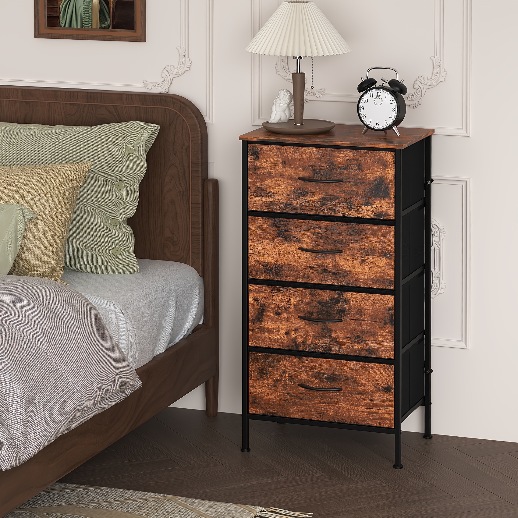 Image of Winkalon Four-drawer Storage Cabinet - Spacious Fabric Storage Unit, Modern Tall Storage Tower (suitable For Living Room/bedroom), Wooden Tabletop With Golden Metal Frame, Storage Drawer Units