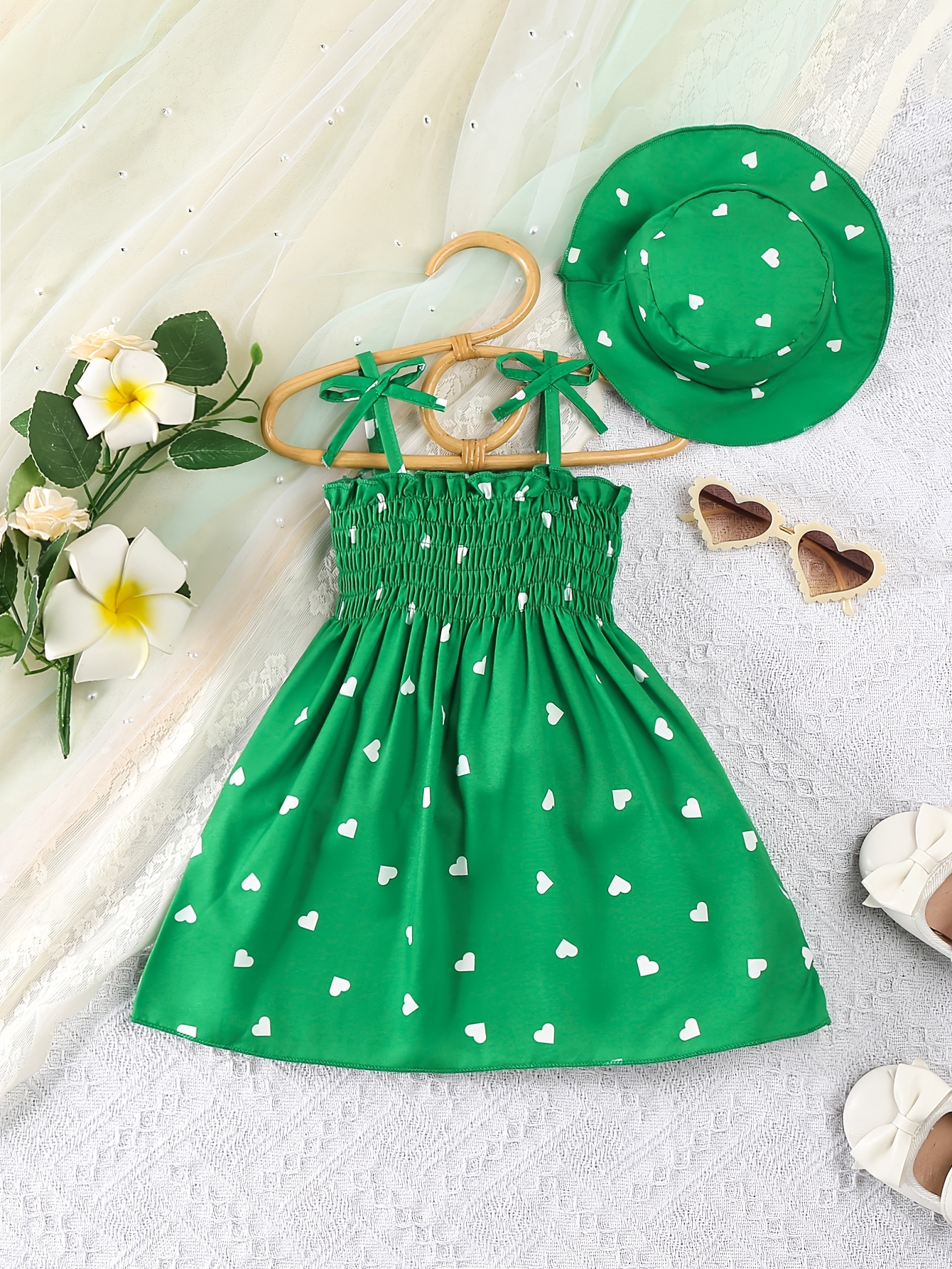 woven cute green heart suspender dress hat girls aged 0 3 - Temu Bahrain