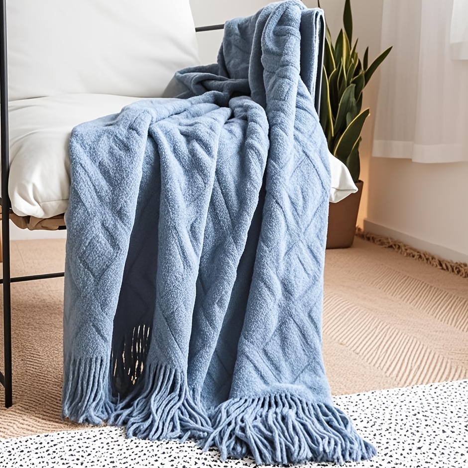 TEMU 1pc Spring/summer Solid Color Nap Blanket Rhombus Blanket, Soft, Comfortable And Breathable, Machine Washable, Bedding Decoration, Holiday Gift