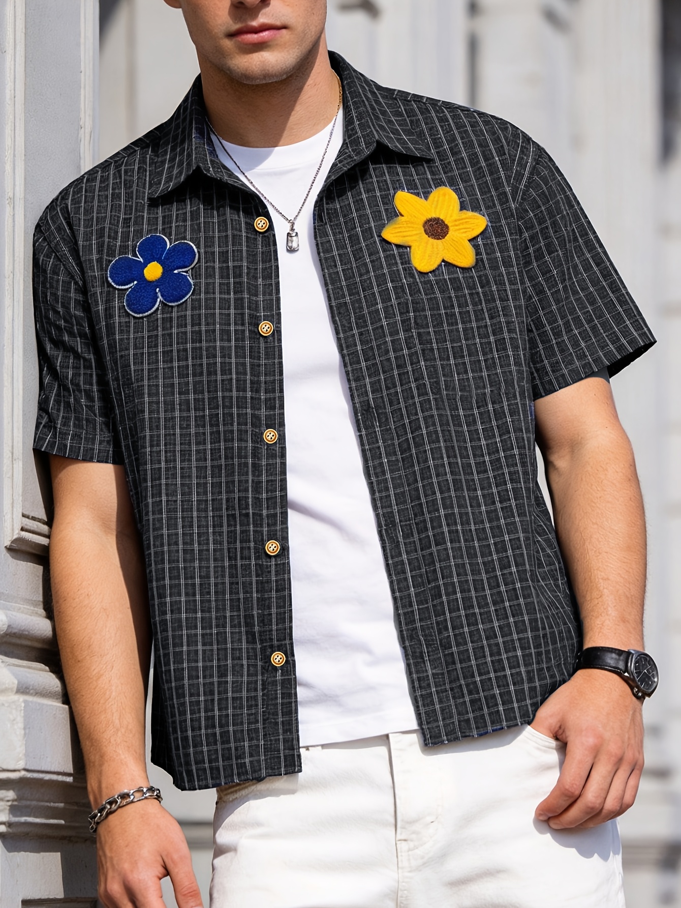 Fashionable Plaid Design Short-Sleeve Cropped Shirt for Summer
