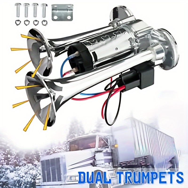 super loud air horn universal electric dual horn air horn air compressor air pump for any 12 24v vehicle car diy kit truck truck motorcycle boat details 1