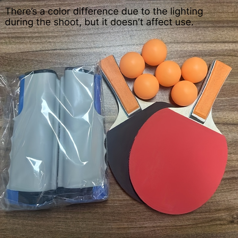 TEMU The Table Tennis Net Set Is Retractable And With A Single Pull! Comes With 2 Rackets+ 6 Training Balls. Portable Outdoor Courtyard Home