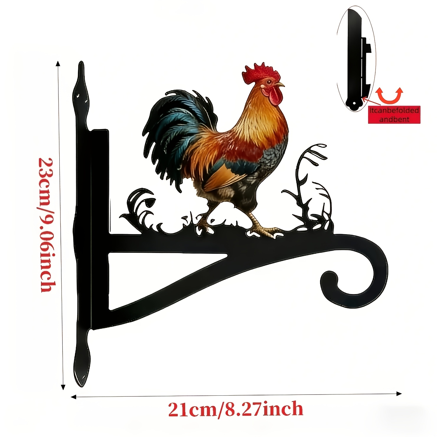 TEMU Metal Rooster Shape Theme Design Shape Iron Suspension Hanger, Decorative Wall Mount Hook, Suitable For Outdoor Garden, Patio, Hanging Plants,
