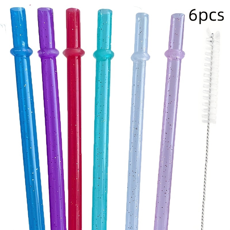 TEMU [vibrant Reusable] Random Color Reusable Straws - Pack Of 6, Durable Pp Material, Easy To Clean - Suitable For 20-40oz Cups