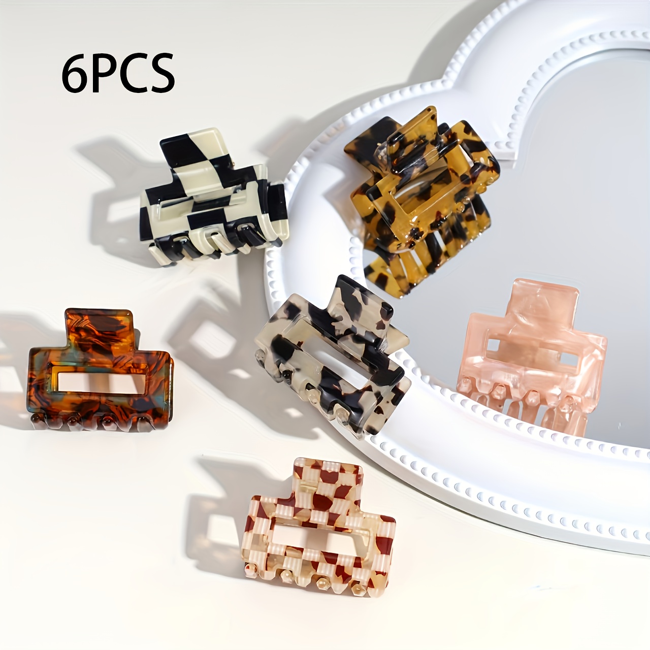 TEMU 6 pinces à cheveux carrées en acétate, motif léopard, printemps, polyvalentes, demi-, tendance, accessoires pour cheveux de femme