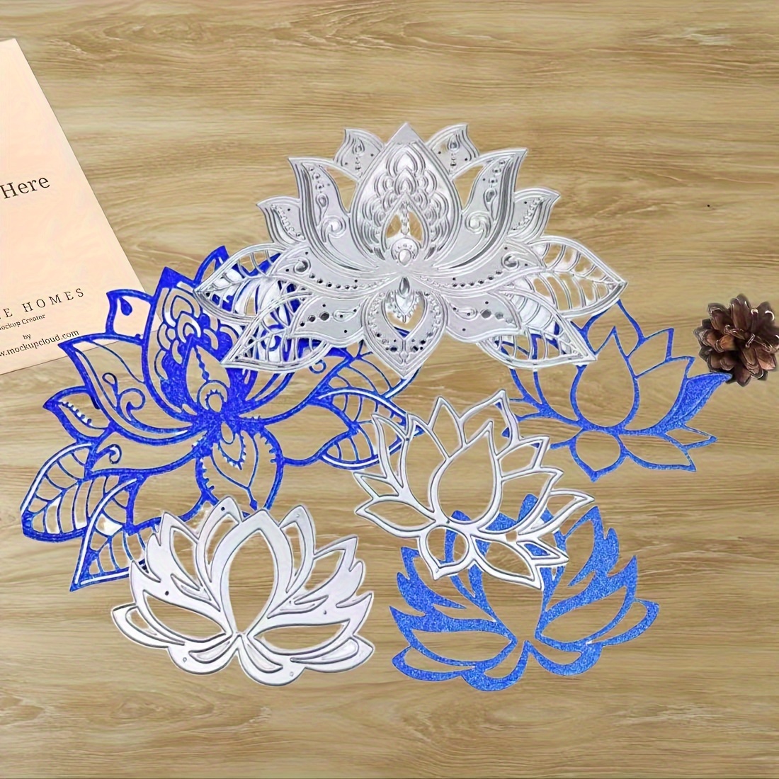 

3-piece Lotus Flower Metal Cutting Dies Set, Carbon Steel Embossing Stencils For Diy Scrapbooking & Card Making, Silver - Includes 1 U.s. Knife Mold