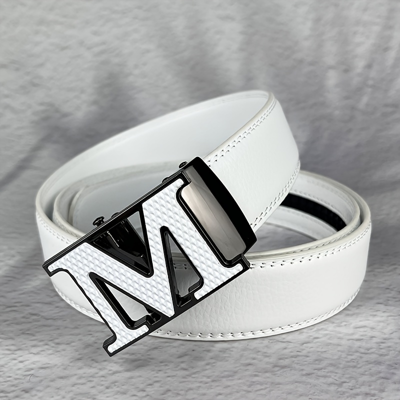 E-shop Alphabet-Legierung Automatik-Schnallen-Gürtel - Weißer Gürtel, geeignet für Casual- Business-Outfits, Frühlingsfest- Weihnachtsaccessoires,