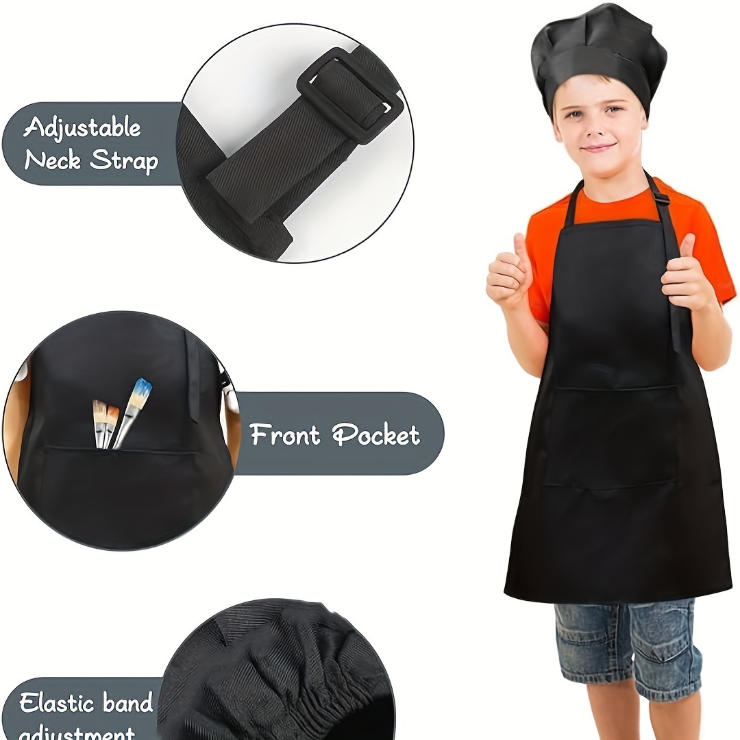 

Kids Apron And Chef Hat Set, Adjustable Neck, Band, Front Pocket, Polyester Cooking, Baking, Painting Apron, 3-12, Pack Of 1, For , Thanksgiving, Christmas Gift