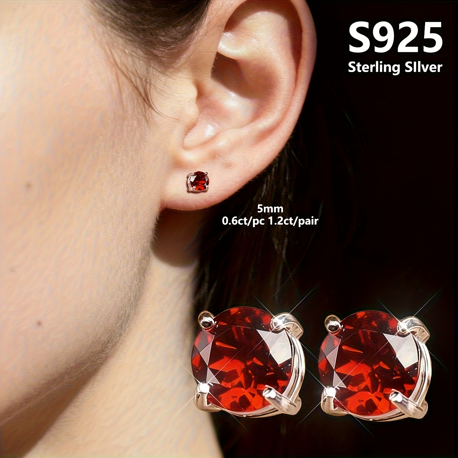 TEMU Boucles d'oreilles clous en argent avec naturel, hypoallergéniques, légères et durables, accessoires d'oreille et élégants, de janvier