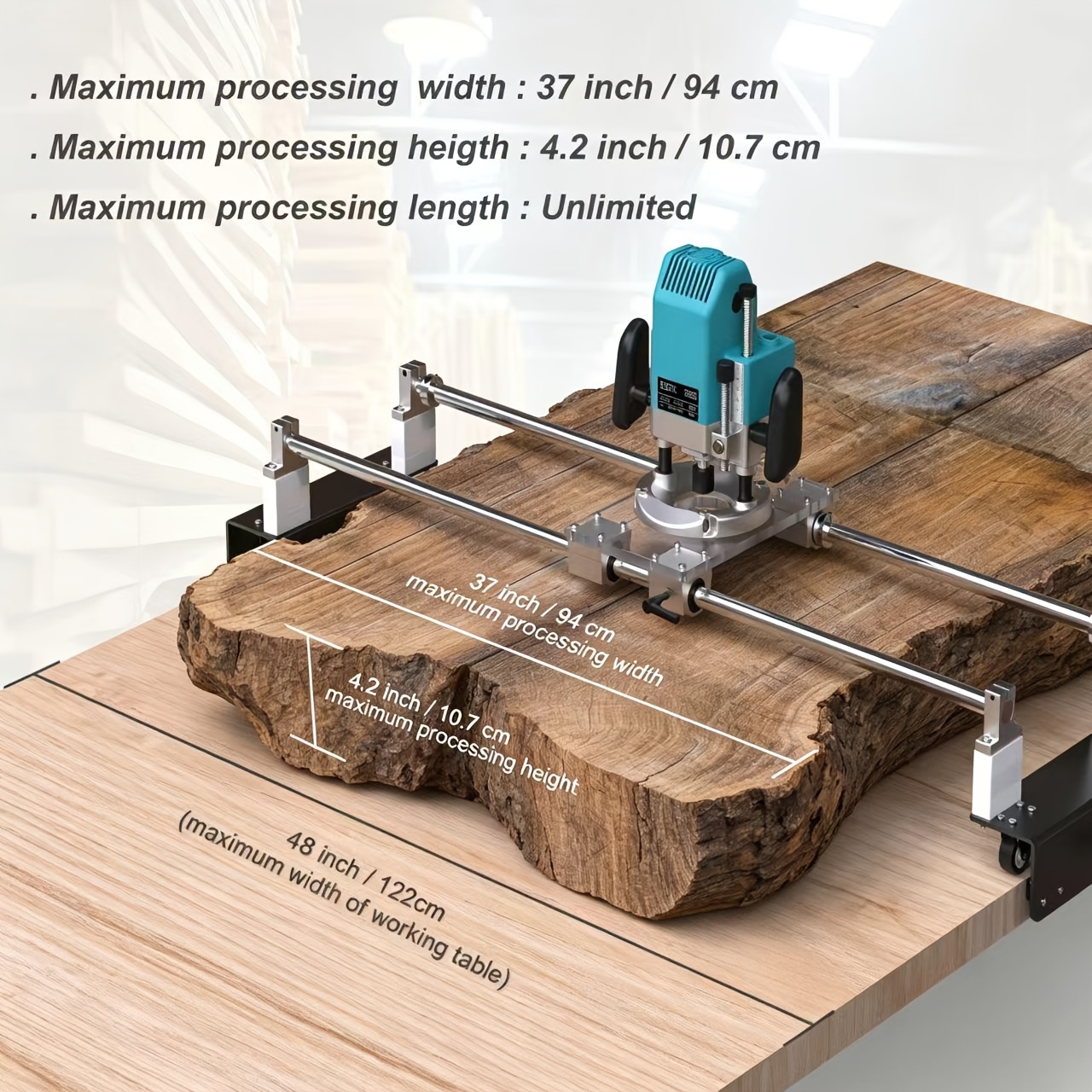 TEMU Router Sled, Slab Flattening Jig, Diy Woodworking Router Sled For Flattening Slabs With Height Adjustable (l-, Steel And Aluminum, 48 Inches)