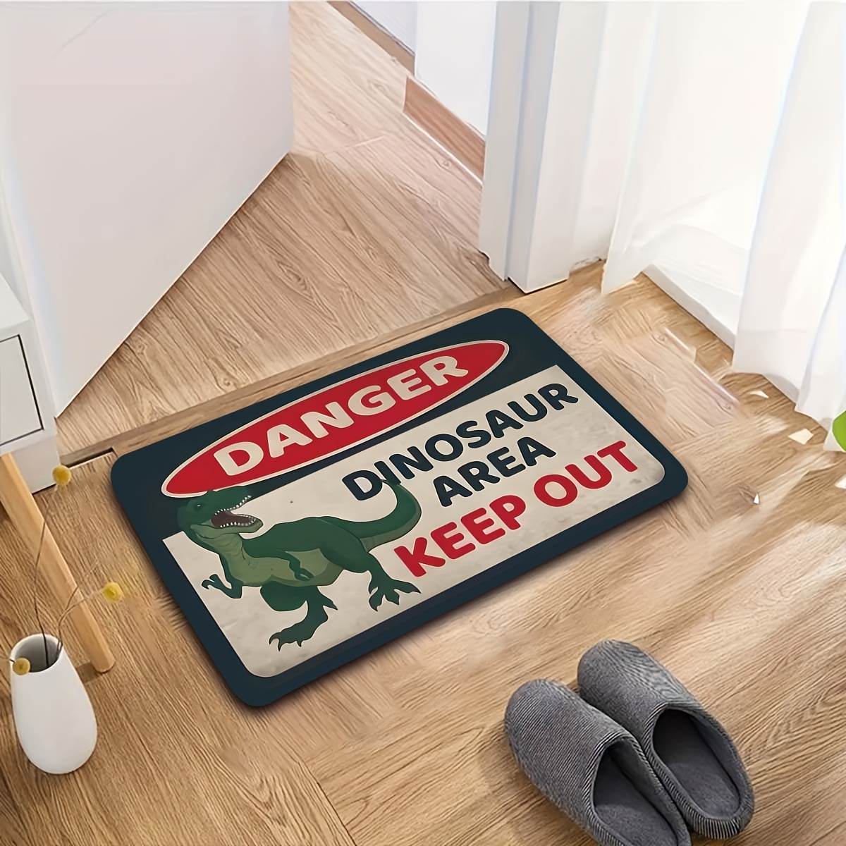 TEMU 1pc Zone d'Avertissement Dinosaure - Tapis de Sol Antidérapant pour Salle de Jeux, Chambre, Décoration & Accessoires Photo - Lavable en Machine,