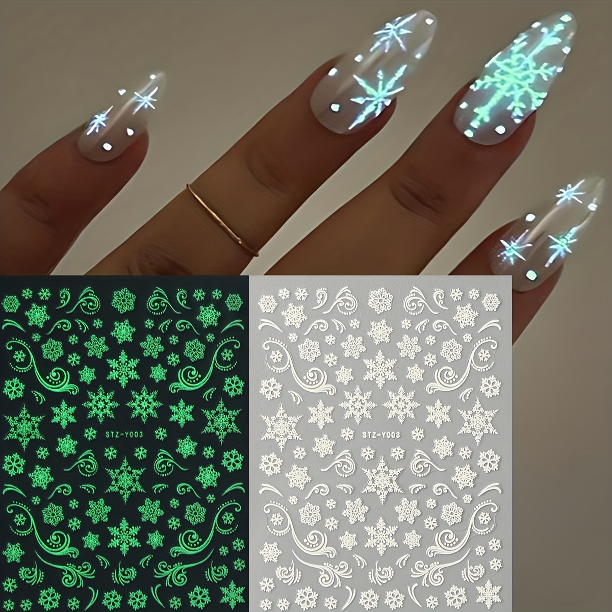 2pcs Luminous Snowflakes Lace Christmas Nail Art Stickers Winter Xmas New Year Celebration Slider Nail Supplies