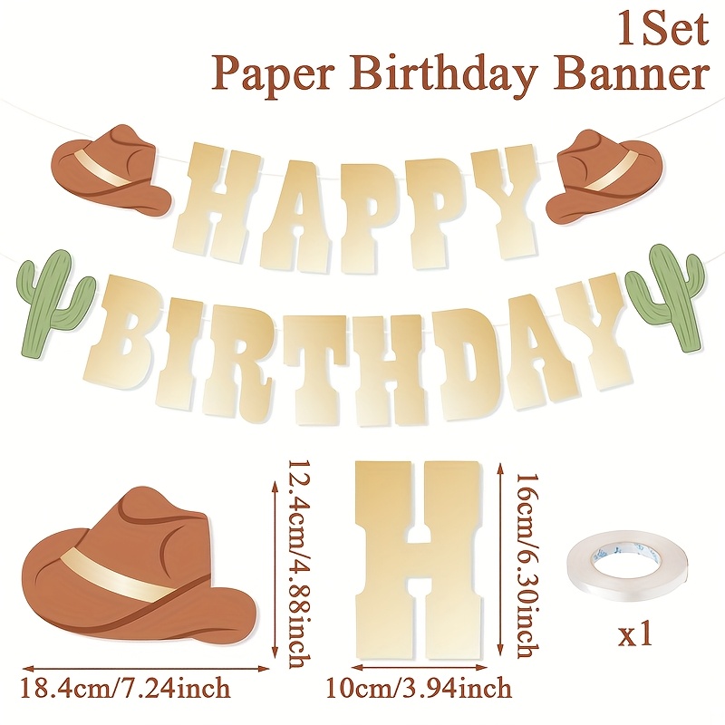 Image of 1set, Western Cowboy Happy Birthday Banner, Western Cowboy Theme, Birthday Party Decoration, Background Decoration, Suitable For Theme Party Decor, Birthday Party Celebration, Outdoor Farm Party