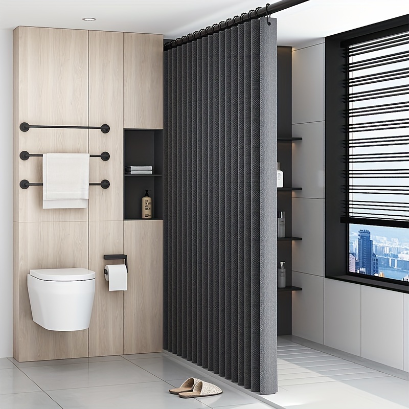 

The Advanced Folding Shower Curtain In The Bathroom Has A Magnetic Suction Effect And Is Waterproof