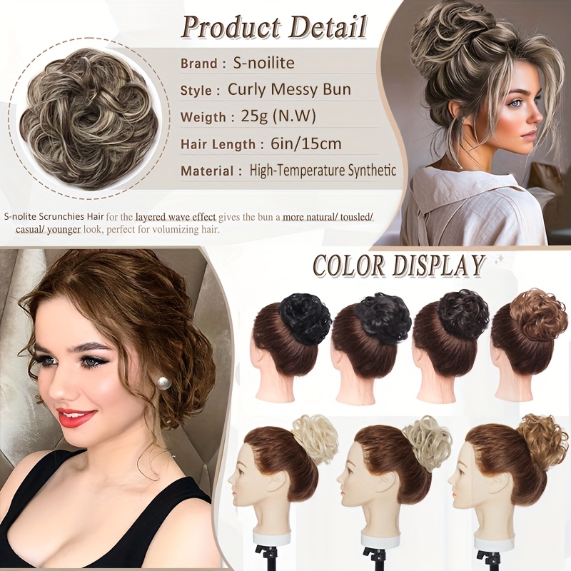 heat resistant synthetic fiber messy bun short curly ponytail extension with elastic band secure clip in hairpiece for women with thinning hair   warm brown blonde black red beige   blonde options hair accessories details 0