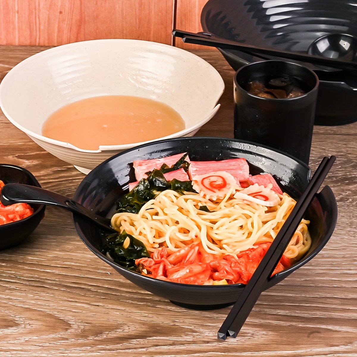 

1 Set Of Unbreakable Plastic Japanese Ramen Bowl With Spoon Set Large Ramen Bowl For Pho Thai Miso Udon - Dishwasher & Microwave Safe And Bpa Free Family Bowl Set