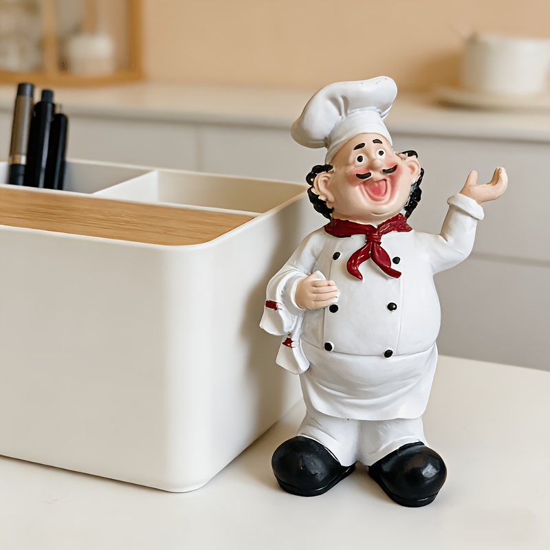 TEMU 1pc Chef Figure Sculpture Statue - Resin Decor With Raised Hand Towel Holder, / Hanging Ornament Suitable For,, Balcony - Modern Statue For Home
