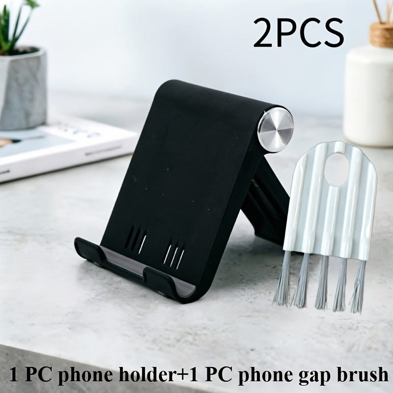 TEMU 2 piezas Soporte plegable portátil para teléfono móvil, combinación de cepillo de limpieza, soporte multifuncional para tablet de escritorio,
