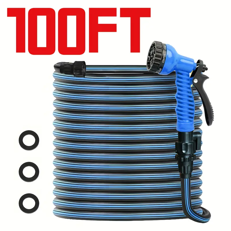 100ft garden hose 7 adjustable function nozzles leak proof design car washing water pipe garden watering water pipe garden watering water pipe suitable for outdoor such watering yard cleaning car washing pet bathing Product details 3