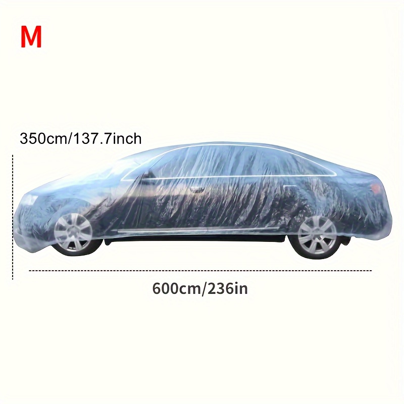 TEMU Cozypanda Universal Fit Disposable Car Cover With Band, Transparent Pe Film Full Vehicle Protection For Sedan, Suv And Most Brands - Weatherproof Indoor Outdoor Use