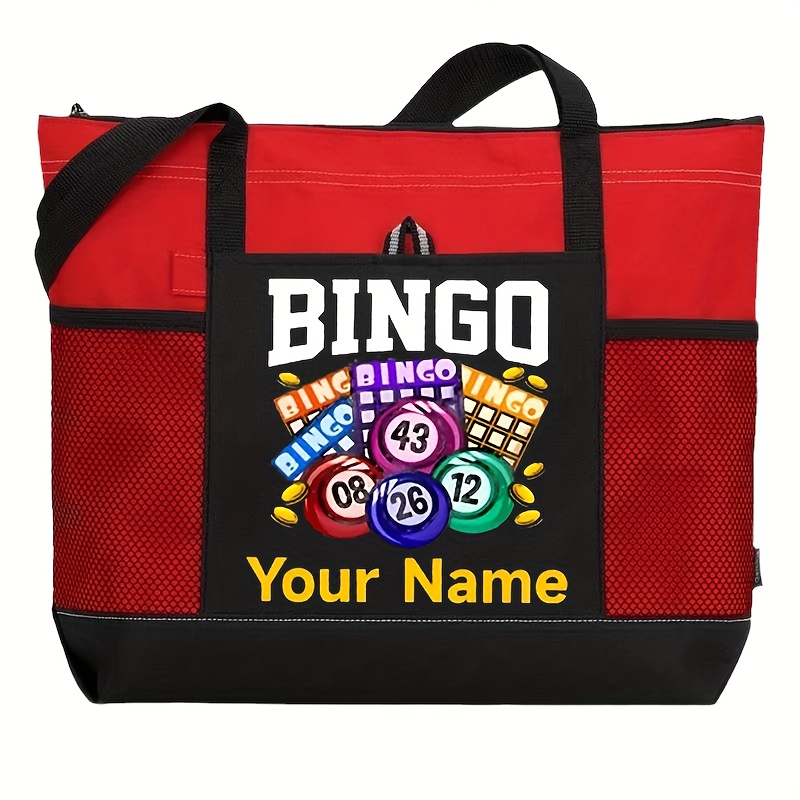 TEMU Custom Women's Bingo-themed Shoulder Bag - Durable Large Capacity Tote With Inner Pocket, High Quality Zipper, Unisex Travel Cosmetic Organizer