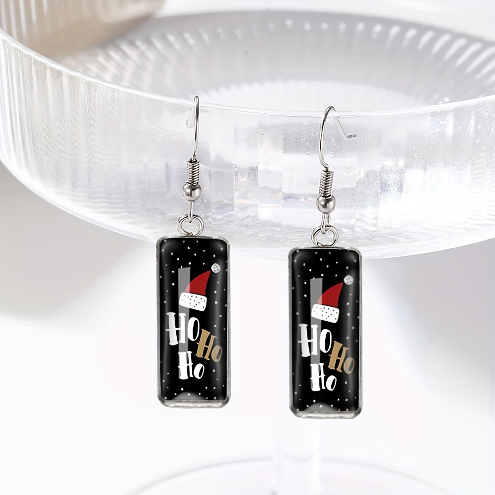 TEMU 1 Pair Of Christmas Hat Rectangular Earrings Irregular Earrings Glass Jewelry For