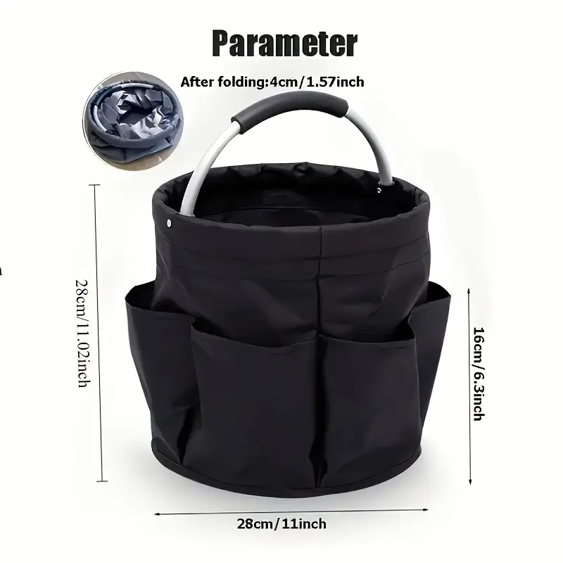 heavy duty high quality oxford fabric multi pocket foldable tool organizer bag portable storage tote for gardening diy with ergonomic handle black navy olive essentials carrier durable construction details 4