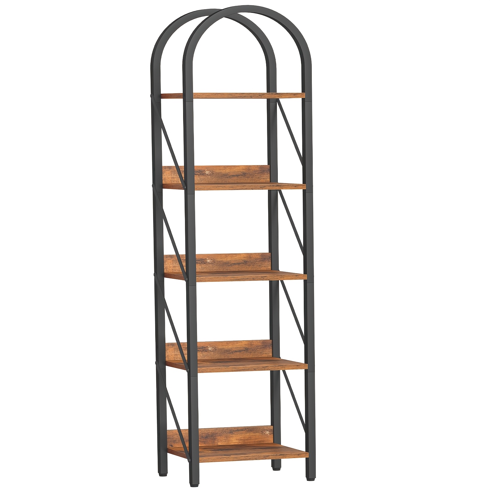 Image of Standing Storage Rack, Desktop Storage Rack, Five-tier Arched Display Shelf, Open Storage Design, Suitable For Living Room, Bedroom, Office, Kitchen, And Black Version, Standing Shelf, Standing Shelf