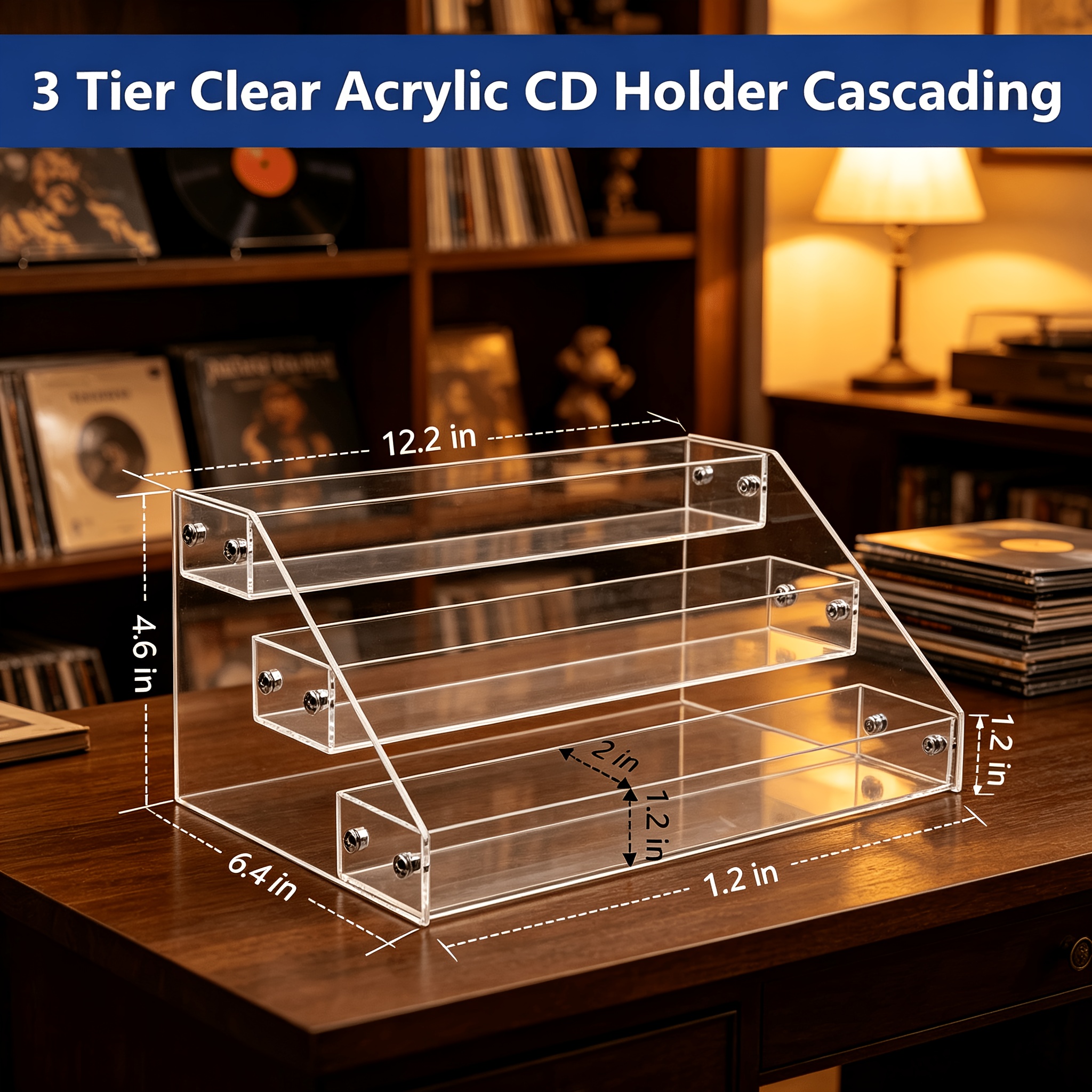 3-Tier Clear Acrylic Cascading CD & DVD Display Rack