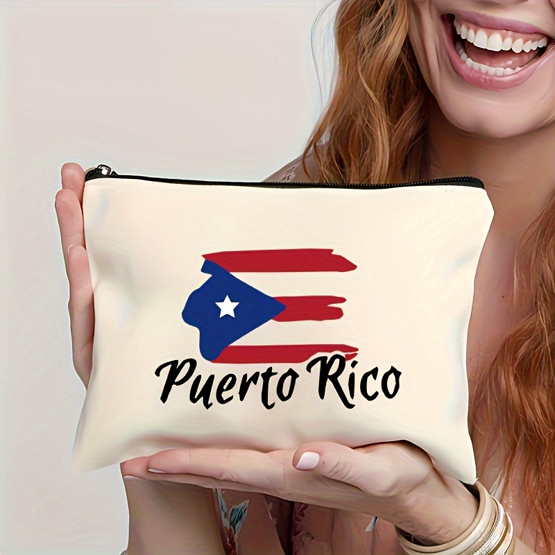 

Puerto Rico Canvas Makeup Bag - Travel Size, Zip Closure, Lightweight, And Perfect For Gifts