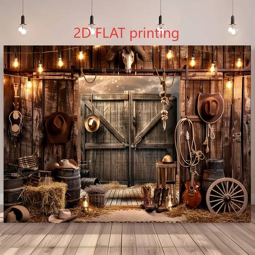 2d flat 2d flat printing banner western cowboy themed party backdrop 152 4x91 44cm 152 4x213 36cm vinyl background with barn stable hat guitar decor for birthday celebrations and portrait photography 2d flat