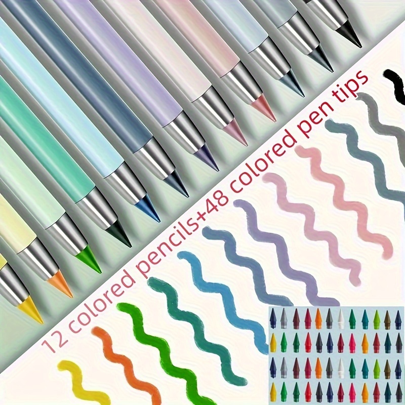 Image of 60pcs/set, 24 Color Pencils Eternal Pencil With Eraser - Long Lasting Writing Infinity Pencil, Never Sharpens Eternal Inkless Pencils For Sketching, Drawing, School Supplies Eternal Pencil