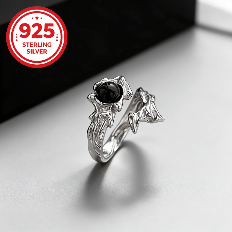 925 Silver Adjustable Vintage Black Gothic Thorn Ring