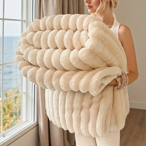 luxurious rabbit fur throw blanket super soft warm cozy for couch bed office nap outdoor camping and travel versatile gift christmas present