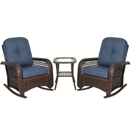 outdoor swivel chair high back cushion swivel rocking chair 3pcs wicker furniture set with luxurious 5 1 inch comfortable soft cushion suitable for patio indoor poolside and more