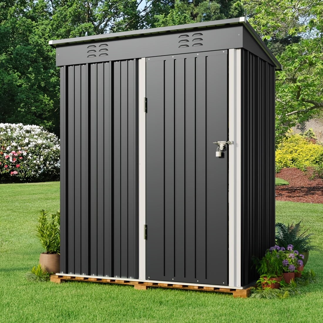 Image of 5-foot X 3-foot Portable Temporary Outdoor Storage Shed, Small Metal Garden Shed And Outdoor Storage Cabinet, 3x5 Mini Tool Shed, Suitable For Backyard, Patio, And Outdoor Temporary Detachable Use